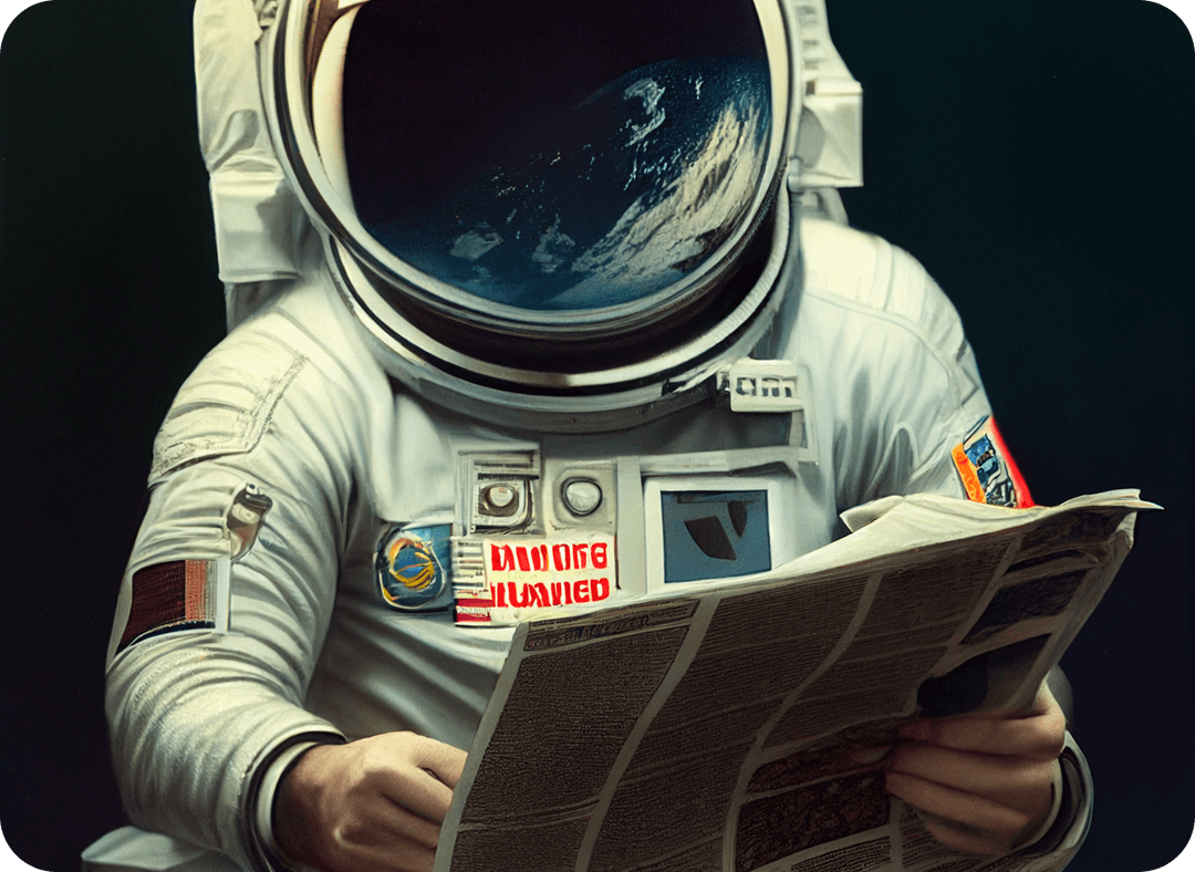 Astronaut reading newsletter